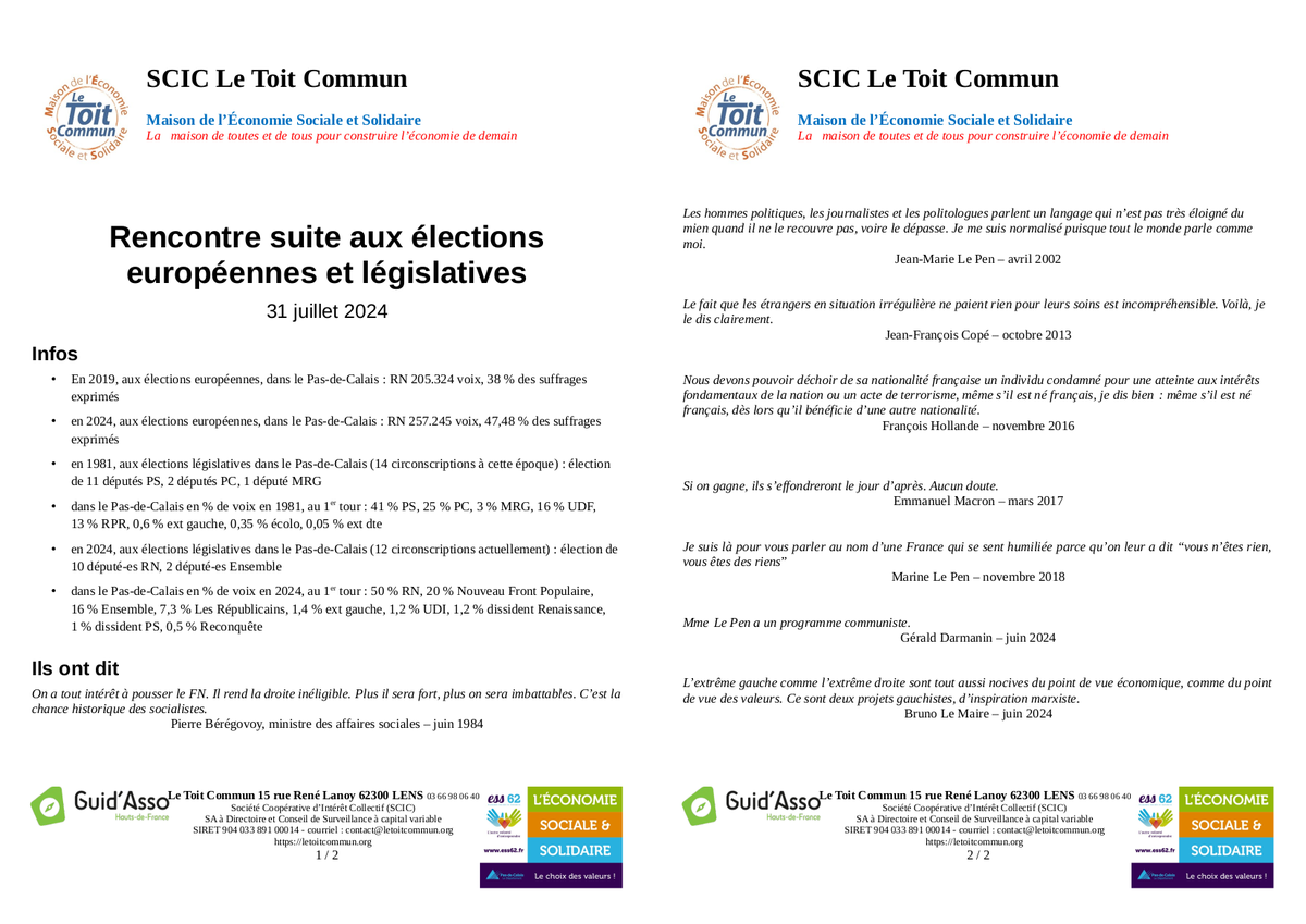 Rencontre suite aux élections législatives et européennes